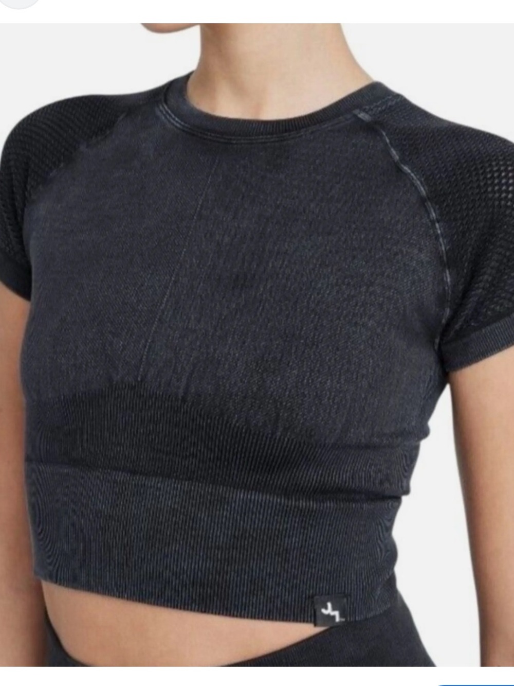 JoyLab Black Ribbed Mesh-Sleeve Crop Top